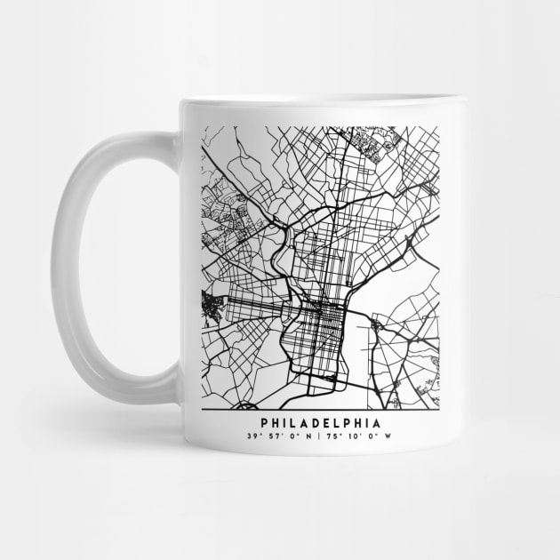 PHILADELPHIA PENNSYLVANIA BLACK CITY STREET MAP ART by deificusArt